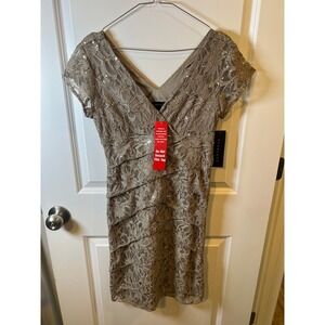 Scarlett Womens Cocktail Dress Sequin Lace Taupe 8 NWT